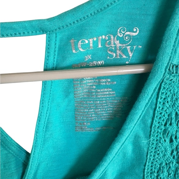 Terra & Sky Turquoise Lace Accent Blouse - Picture 2 of 4